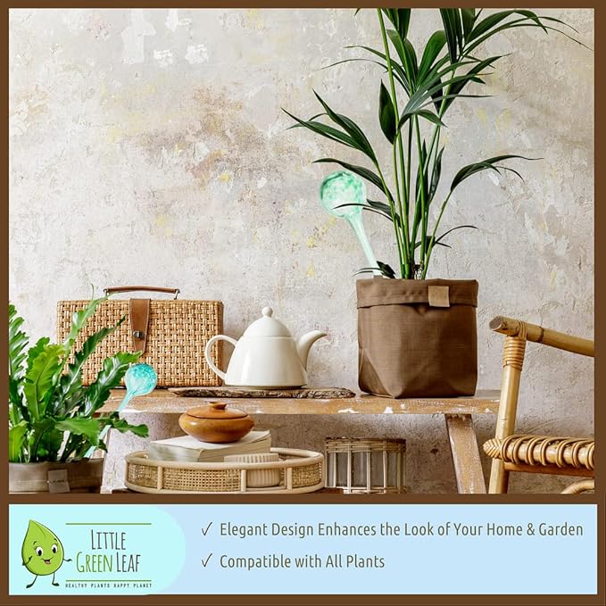 LGL Plant Watering Globes. Self Watering Planter Inserts Made from Hand-Blown Durable Glass. Self Watering Spikes to Support Plant Health. (4pk Small)