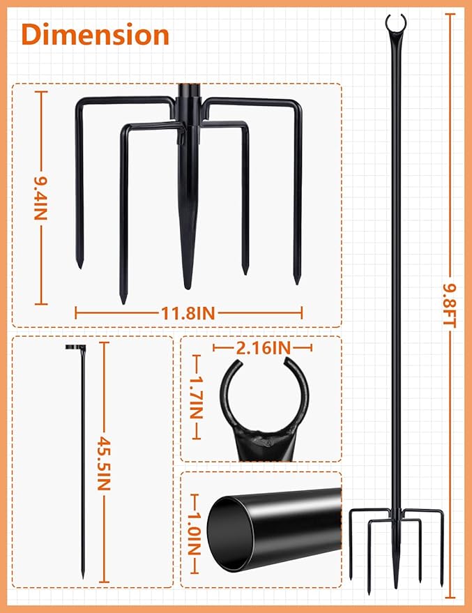LOPANNY String Light Poles - 2 Pack 9.8FT Ft Light Poles for Outside String Lights,Outdoor Light Poles with Fork,Metal Poles Stand for Patio Deck Backyard