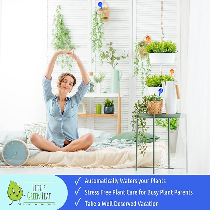 LGL Plant Watering Globes. Self Watering Planter Inserts Made from Hand-Blown Durable Glass. Self Watering Spikes to Support Plant Health. (4pk Small)