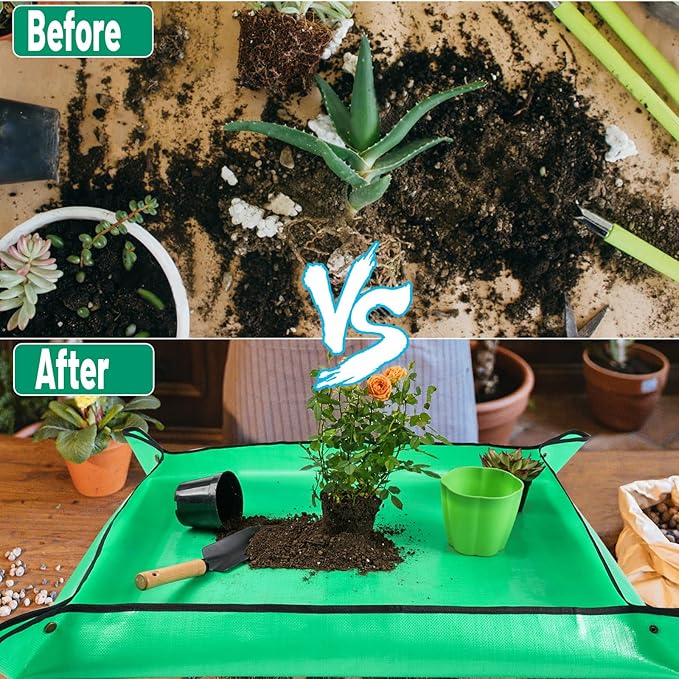 Large Potting Mat for Indoor Plants Transplanting Portable Gardening Tray Repotting Mat Succulent Planting Mat Plant Gifts for Plant Lovers (Green 39"X31")