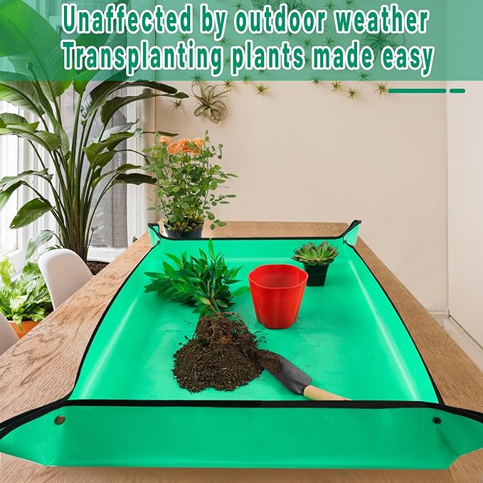Large Potting Mat for Indoor Plants Transplanting Portable Gardening Tray Repotting Mat Succulent Planting Mat Plant Gifts for Plant Lovers (Green 39"X31")