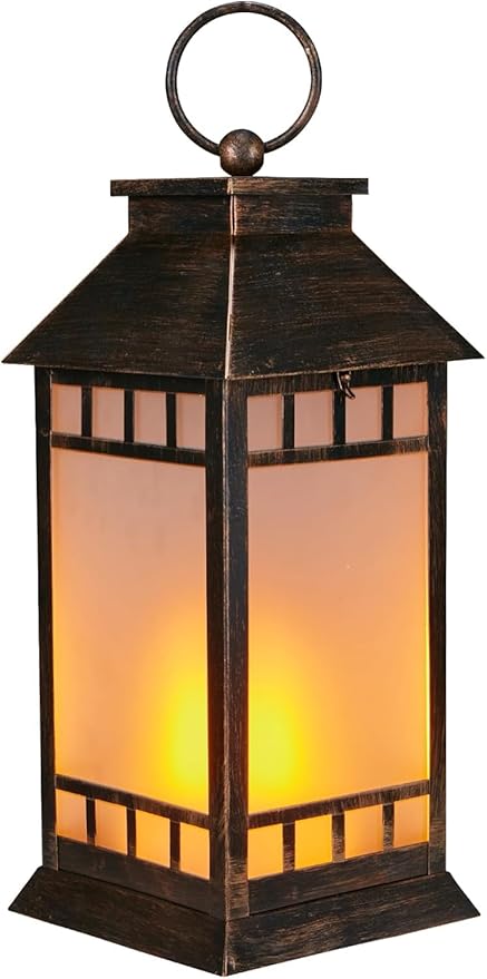 18'' Glass Solar Lantern Outdoor Waterproof, Large Hanging Solar Lanterns with Flickering Flame Lights, Metal Outdoor Lantern Decorative for Patio Garden Backyard Tabletop, Vintage Bronze-LeafLine Garden