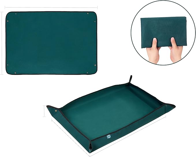 KONMAY Large Foldable Waterproof Repotting Mat for Indoor Plants Transplanting and Soil Mess Control - 30''X44'' Thicken Potting Tray Gardening Mat for Succulent Repotting