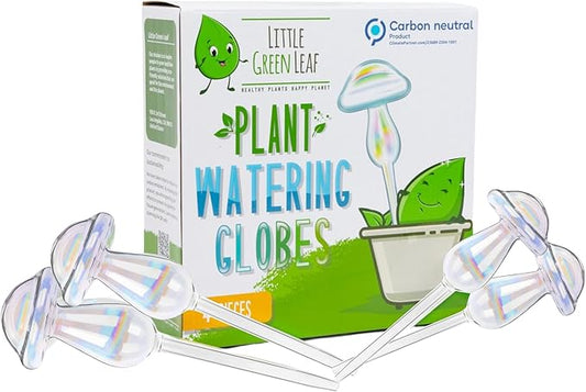 LGL Mushroom Plant Watering Globes - 4 Pieces Clear Rainbow. Decorative Self Watering Planter Inserts. Hand-Blown Durable Glass. Ideal Plant Lover Gift (4pk Medium)