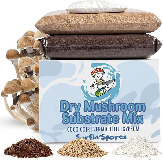 Surfin' Spores Dry Mushroom Substrate Mix | Produces 20 Pounds of Pasteurized Substrate | CVG Mix (Coco Coir, Vermiculite, Gypsum)